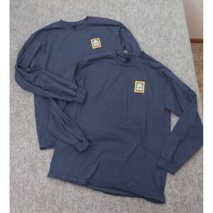 Lot of 2 Aldi Gear Shirt Large Blue Rainbow Spellout Long Sleeve Crew Neck Logo